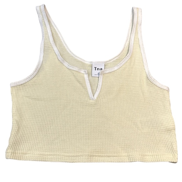 TNA women's cropped pale yellow/white waffle style tank top, size small. - Picture 1 of 2